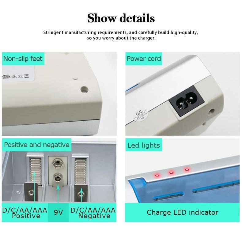 AC 100-240V 4 Slot Battery Charger for AA & AAA & C / D Size Battery, EU Plug