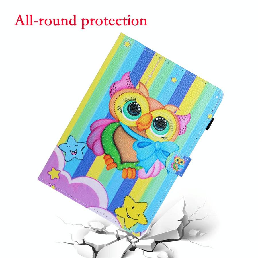 For Samsung Galaxy Tab A8 10.5 2021 Coloured Drawing Stitching Leather Tablet Case(Rainbow Owl)