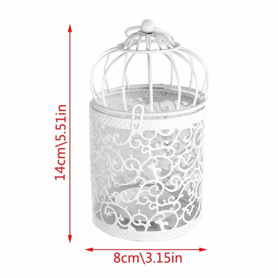 Antique Creative Bird Cage Candlestick Wrought Iron Ornaments Hollow Flower Pattern Home Decorati...