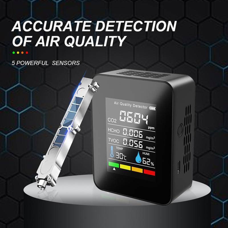 5 In 1 Temperature Humidity TVOC HCHO CO2 Large Screen Display Power Digital Air Quality Monitor(...