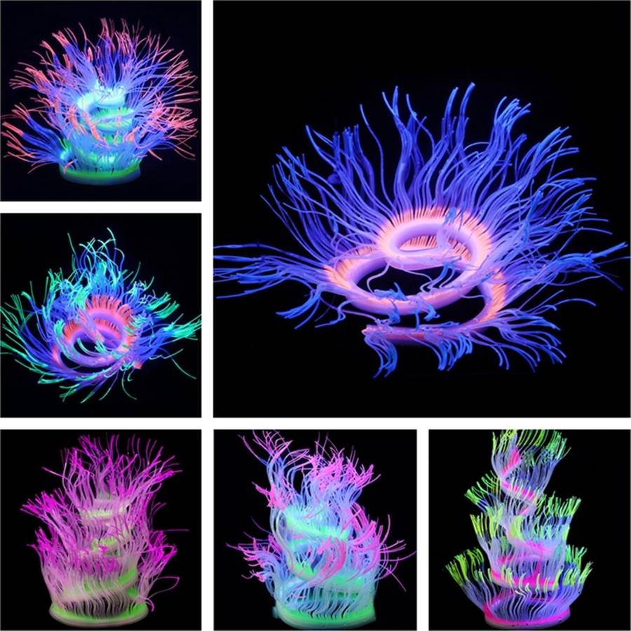 Aquarium Fish Tank Landscaping Decoration Silica Gel Simulation Software Coral Fluorescent Anemon...