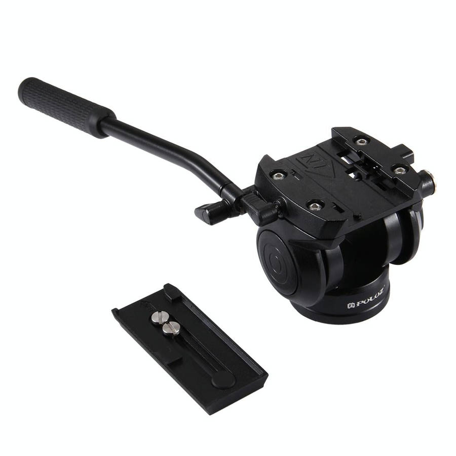 PULUZ Heavy Duty Video Camera Tripod Action Fluid Drag Head with Sliding Plate for DSLR & SLR Cam...