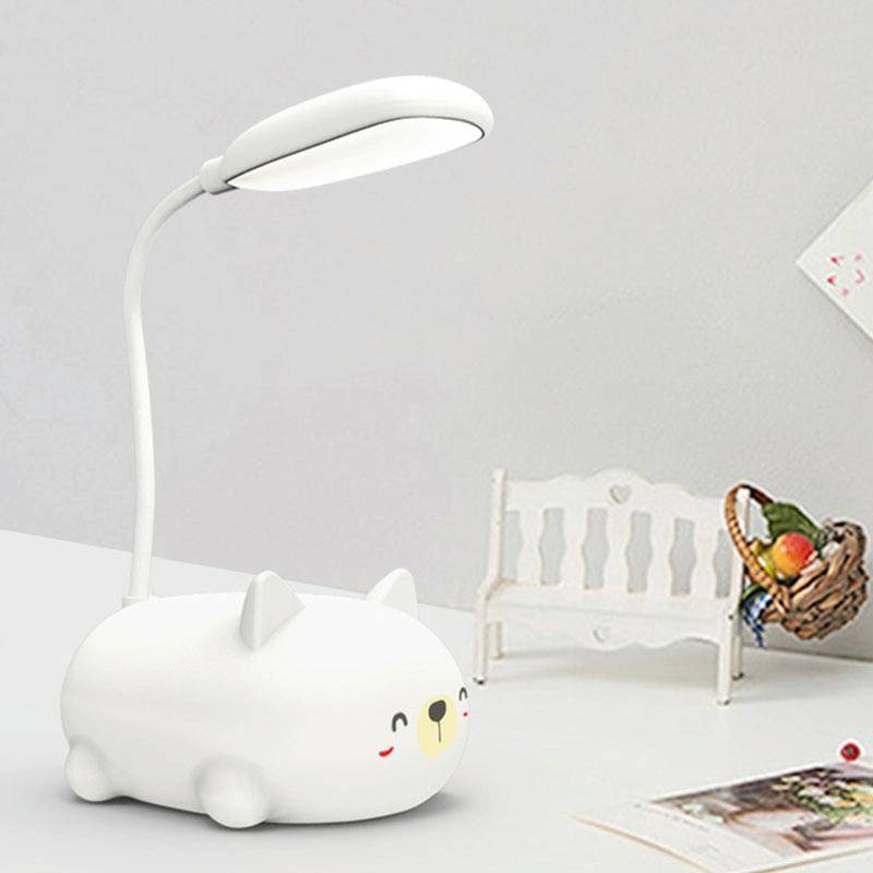 Cartoon Cat Design LED Eye Protection Reading Lamp USB Rechargeable Desk Lamp(White)