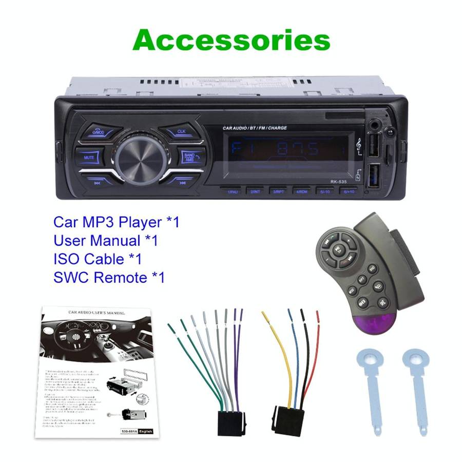 RK-535 Car Stereo Radio MP3 Audio Player with Remote Control, Support Bluetooth Hand-free Calling...