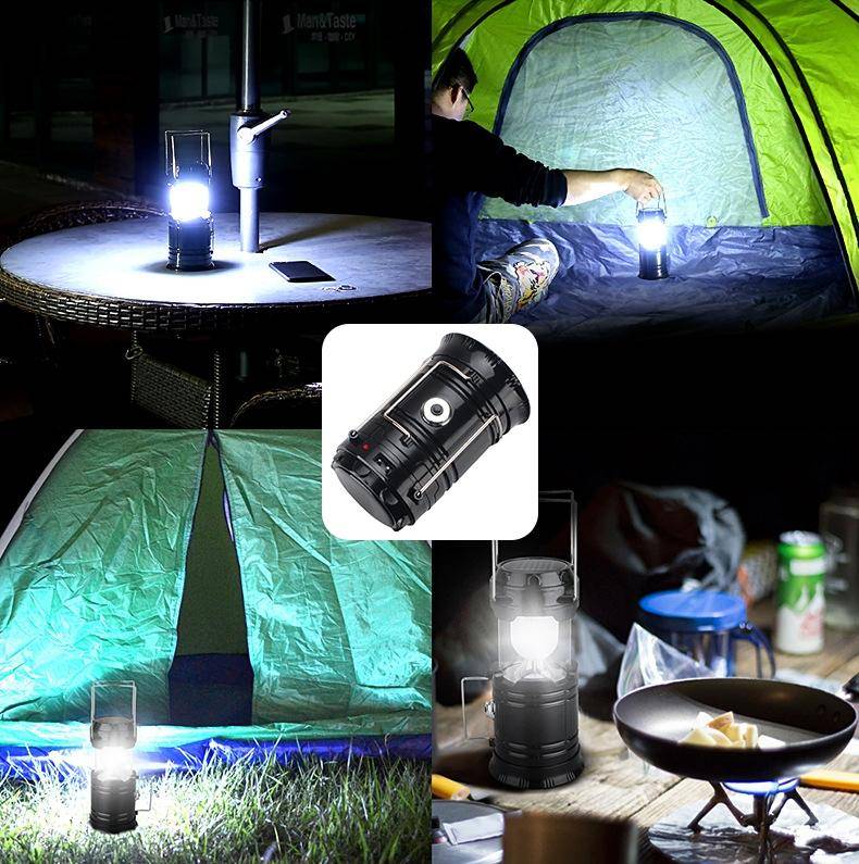 LED Tent Light Solar Rechargeable Camping Light Stretchable Multifunctional Lantern, Support USB ...
