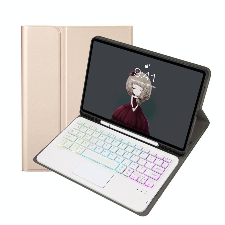 For Samsung Galaxy Tab A8 10.5 (2021) A08B-AS Lambskin Texture Backlight Bluetooth Keyboard Leath...