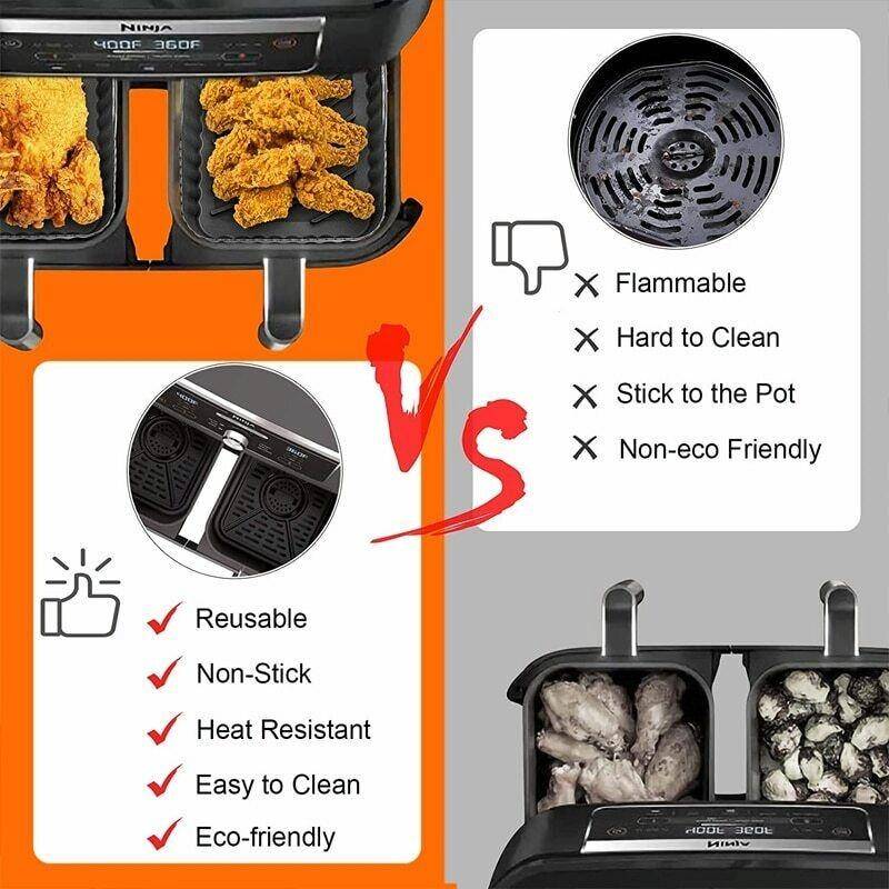 For Ninja DZ201 Air Fryer Silicone Mat Foldable Reusable Basket Tray(Black)