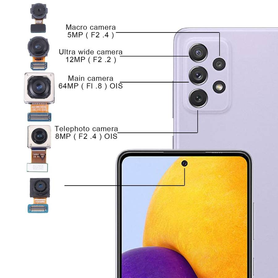 For Samsung Galaxy A72 SM-A725 Original Camera Set (Telephoto + Macro + Wide + Main Camera + Fron...