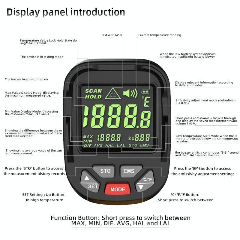 BSIDE H3 High Temperature Infrared Thermometer Handheld Non-Contact Thermometer