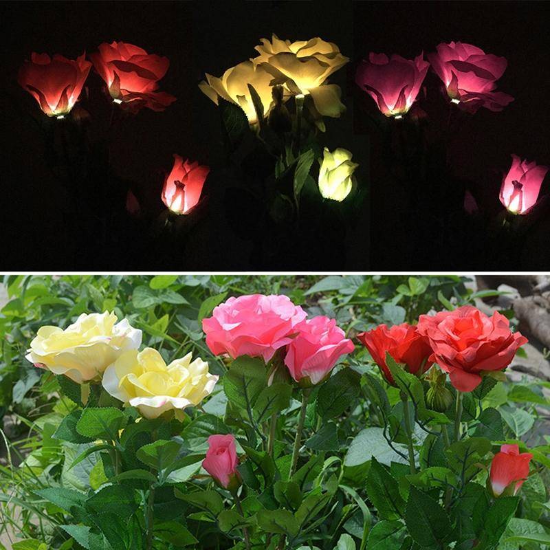 Solar LED Artificial Rose Lantern Garden Decoration Lawn Lamp(Pink)