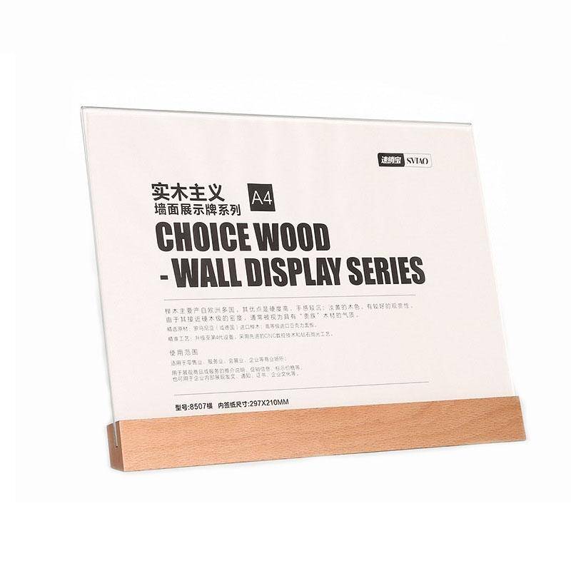Transparent Acrylic Wooden Base Certificate Photo Frame Horizontal Beech