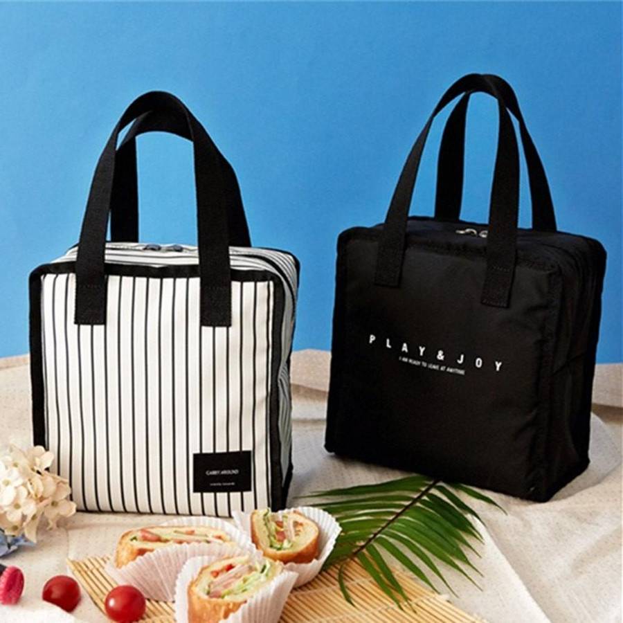 Multifunctional Portable Insulated Lunch Box Bag(Lunch White Stripes)