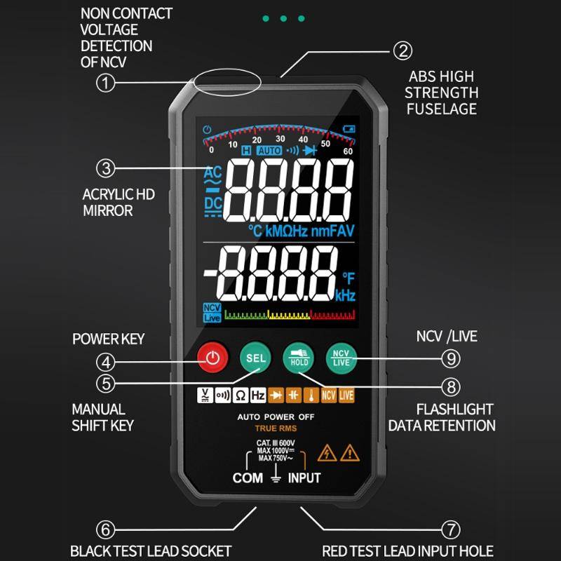 FY107B Automatic/Manual Colour Screen High Precision Intelligent Portable Digital Multimeter With...