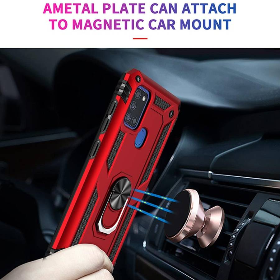 For Samsung Galaxy A21s Shockproof TPU + PC Protective Case with 360 Degree Rotating Holder(Black)