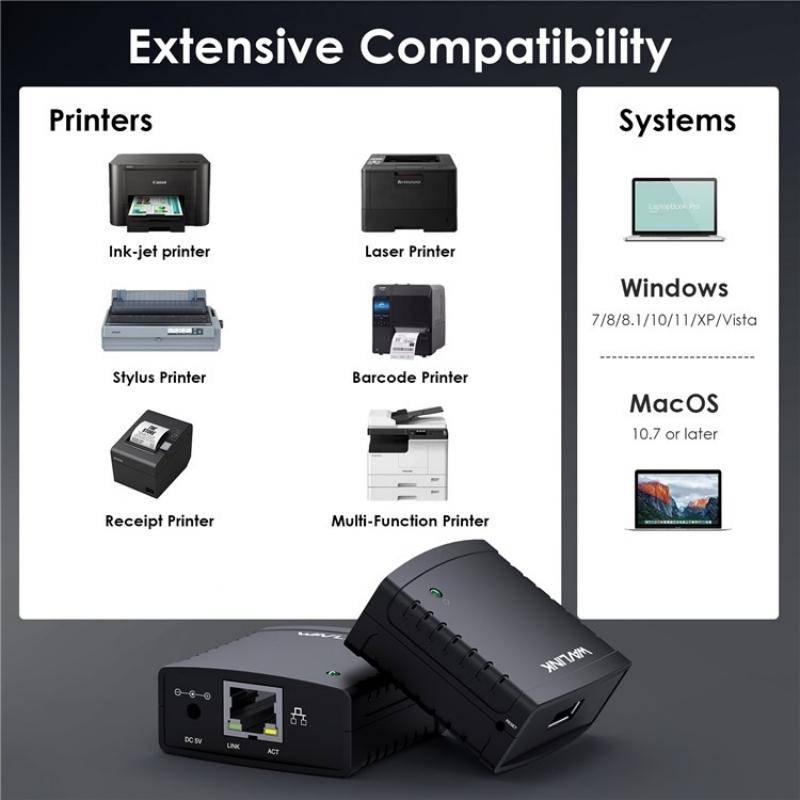 WAVLINK NU72P11 100Mbps Network Print Server USB 2.0 Network Printer Power Adapter(EU Plug)
