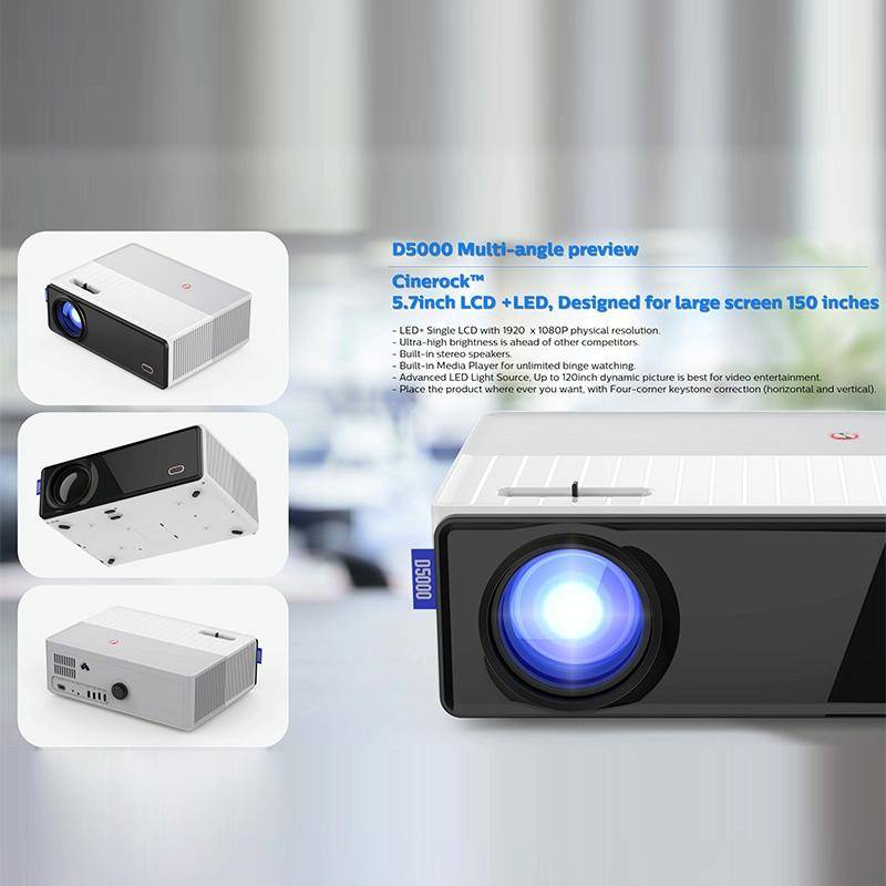 VIVIBRIGHT D5000 1920x1080P 420ANSI 6000Lumens LCD + LED HD Digital Projector, Android 9.0 EU Plug