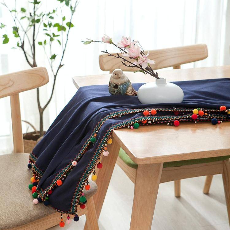 New Fashion European Ethnic Style Colorful Ball Tassel Cotton Tablecloth