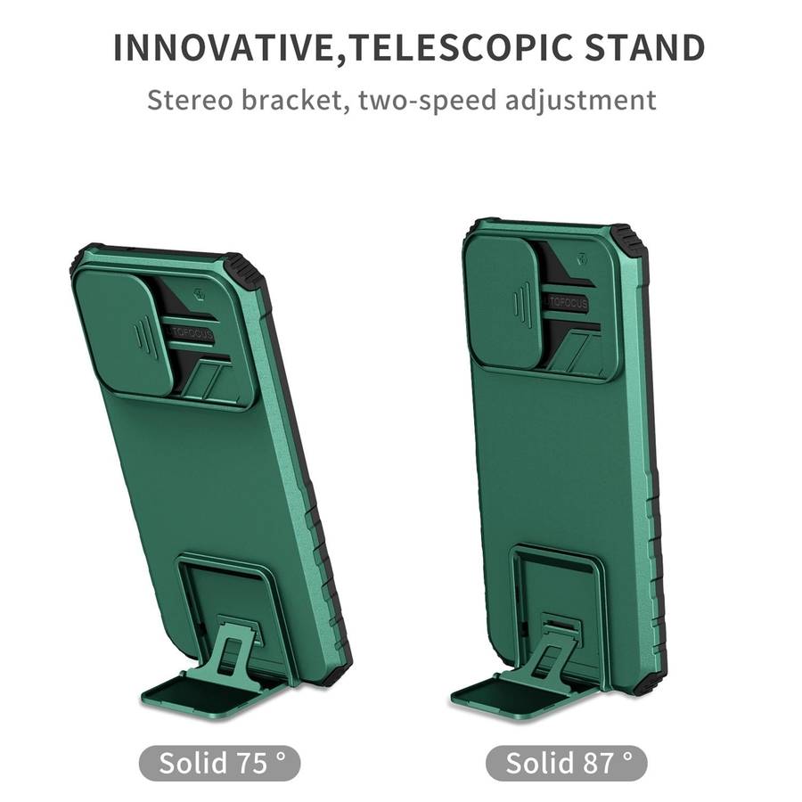 For Samsung Galaxy S21 FE 5G Stereoscopic Holder Sliding Camshield Phone Case(Green)