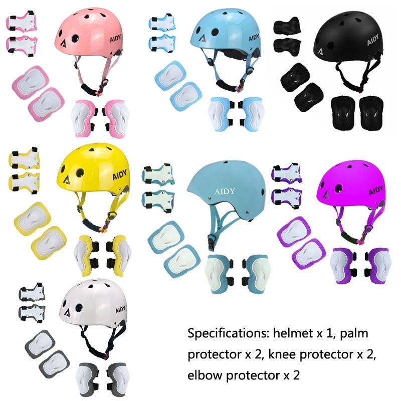 AIDY 7 In 1 Children Roller Skating Sports Protective Gear Set(Bright White)
