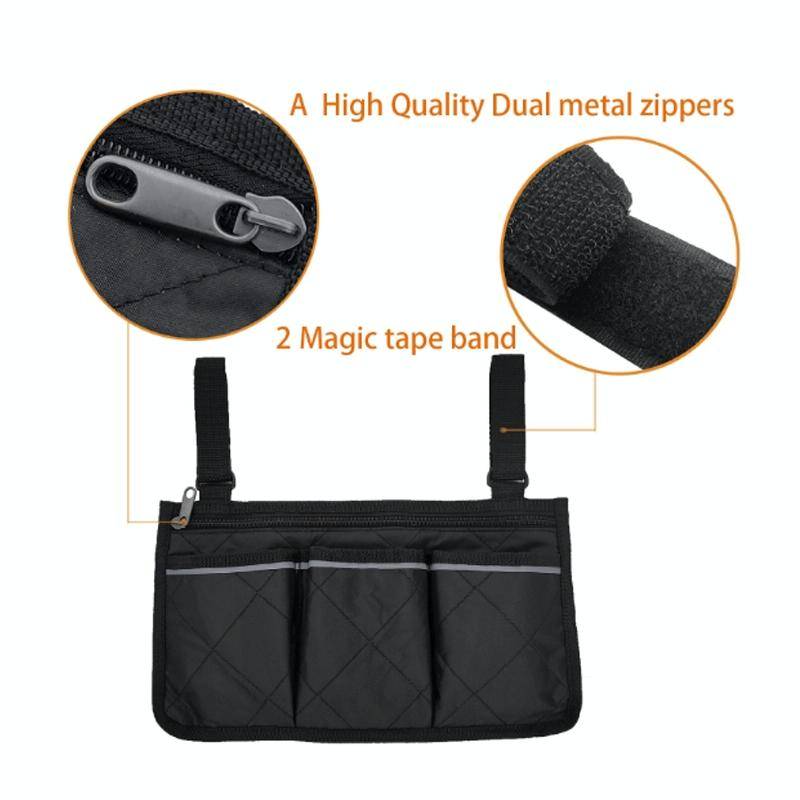 Walking Aid Wheelchair Armrest Side Storage Bag Car Storage Hanging Bag(Black)