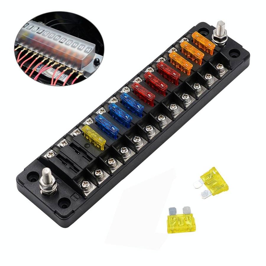 ZH-978A2 FB1902 1 In 12 Out 12 Ways Independent Positive Negative Fuse Box with 24 Fuses for Auto...