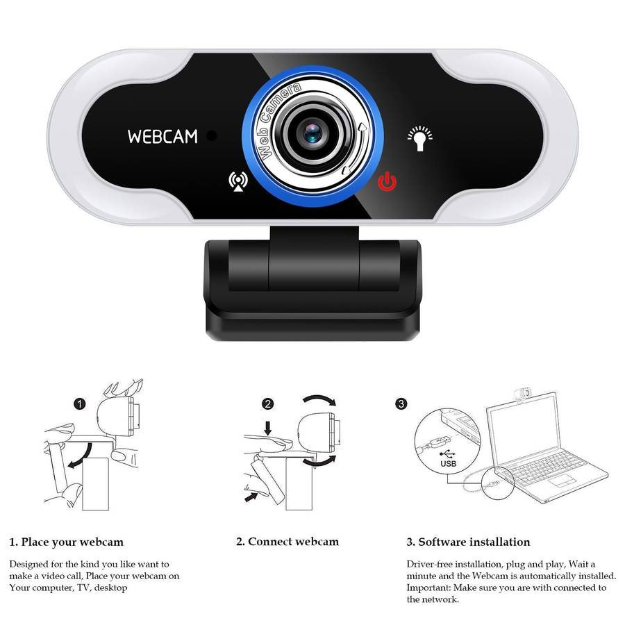 C13 1080P High-Definition Touch 3-level Brightness Web Camera Fill Light Camera Live Webcast Webc...