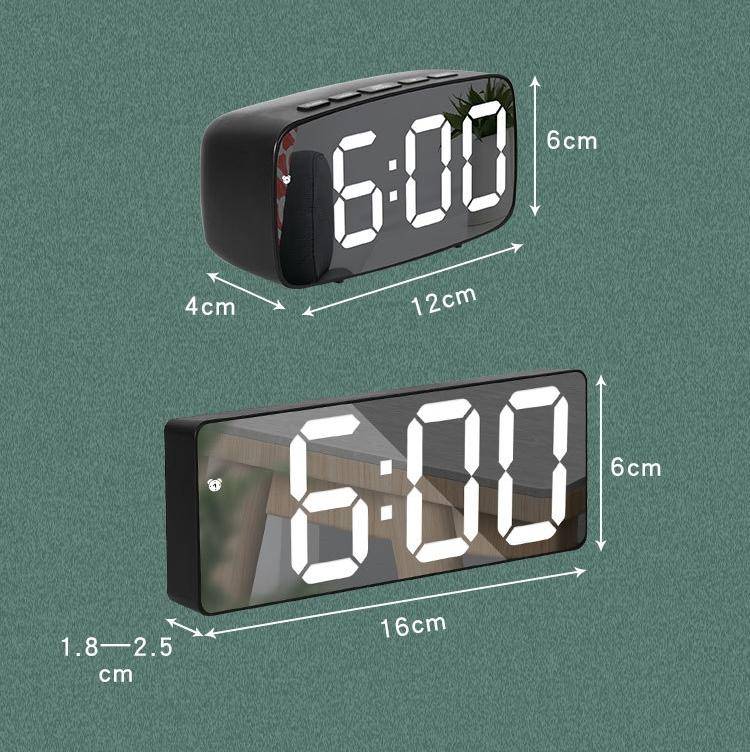 Mirror Bedside Alarm Clock Battery Plug-In Dual-Purpose LED Clock, Colour: Arc-shaped Black Shell...
