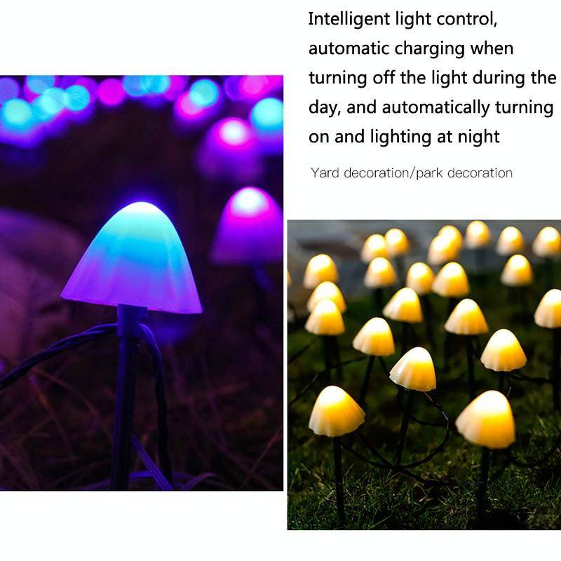 3.8m 10 LEDs Solar Mushroom Lawn Light Outdoor Waterproof Garden Villa Landscape Decorative Strin...