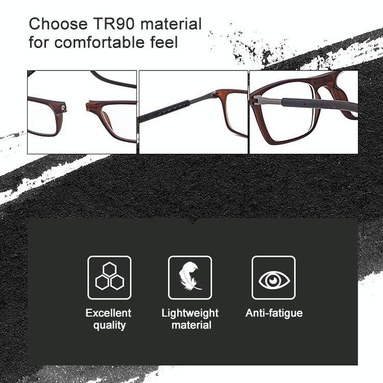 Anti Blue-ray Adjustable Neckband Magnetic Connecting Presbyopic Glasses, +3.00D(Black)