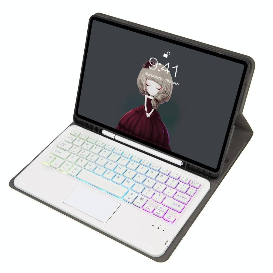 For Samsung Galaxy Tab A8 10.5 (2021) A08B-AS Lambskin Texture Backlight Bluetooth Keyboard Leath...