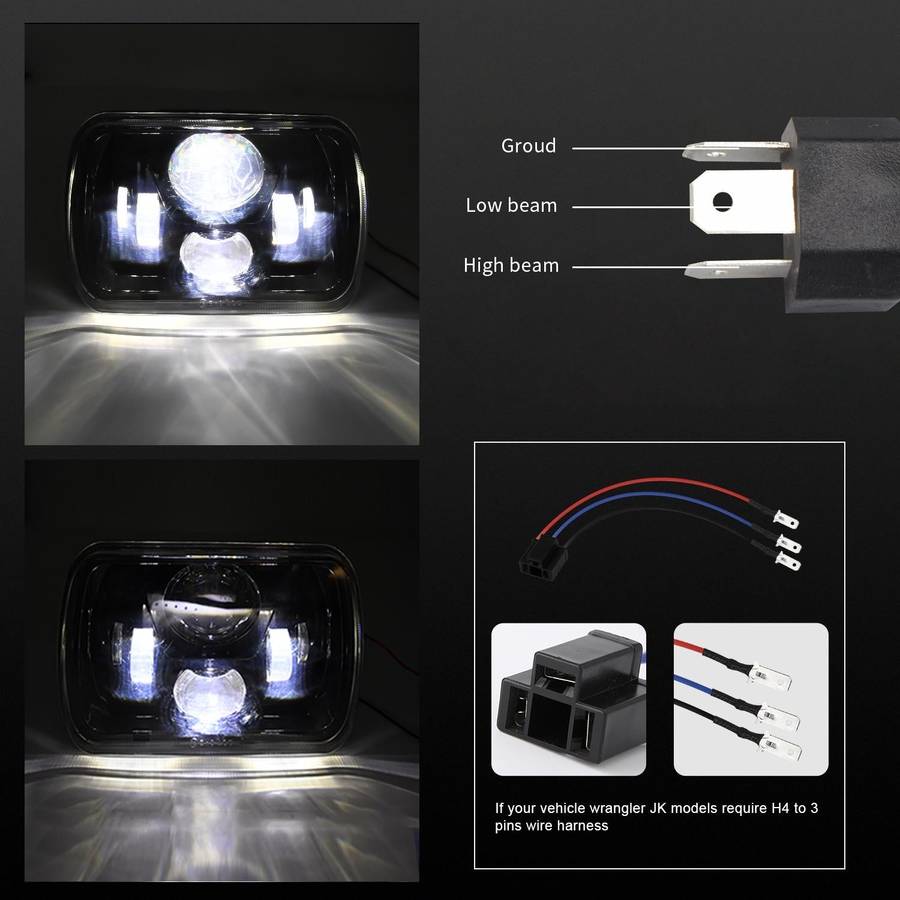 7 inch(5X7)/(7X6) H4 DC 9V-30V 3500LM 35W Car Square Shape LED Headlight Lamps for Jeep Wrangler