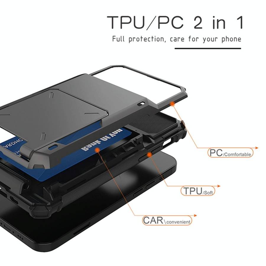 For iPhone 12 mini Scratch-Resistant Shockproof Heavy Duty Rugged Armor Protective Case with Card...