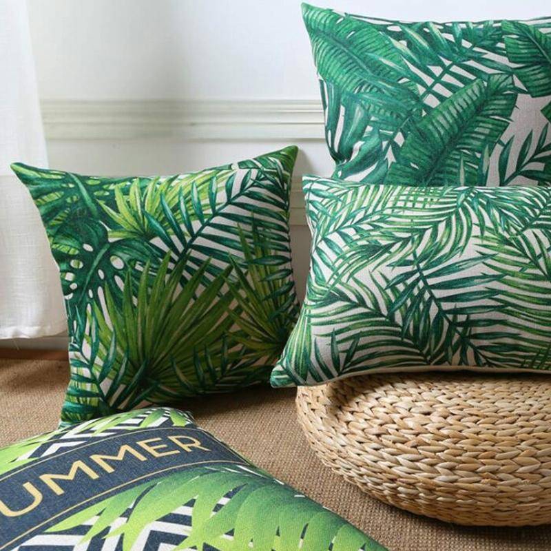 Tropical Plants Pillow Case Polyester Decorative Pillowcases Green Leaves Throw Pillow Cover Squa...