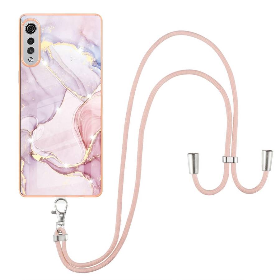 For LG Velvet 4G / 5G / G9 Electroplating Marble Pattern IMD TPU Shockproof Case with Neck Lanyar...
