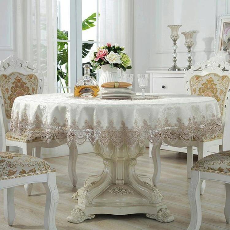 Classical Tablecloth Table Decor Jacquard Lace Elegant Table Cloth, Size:150cm Round(Light Brown)