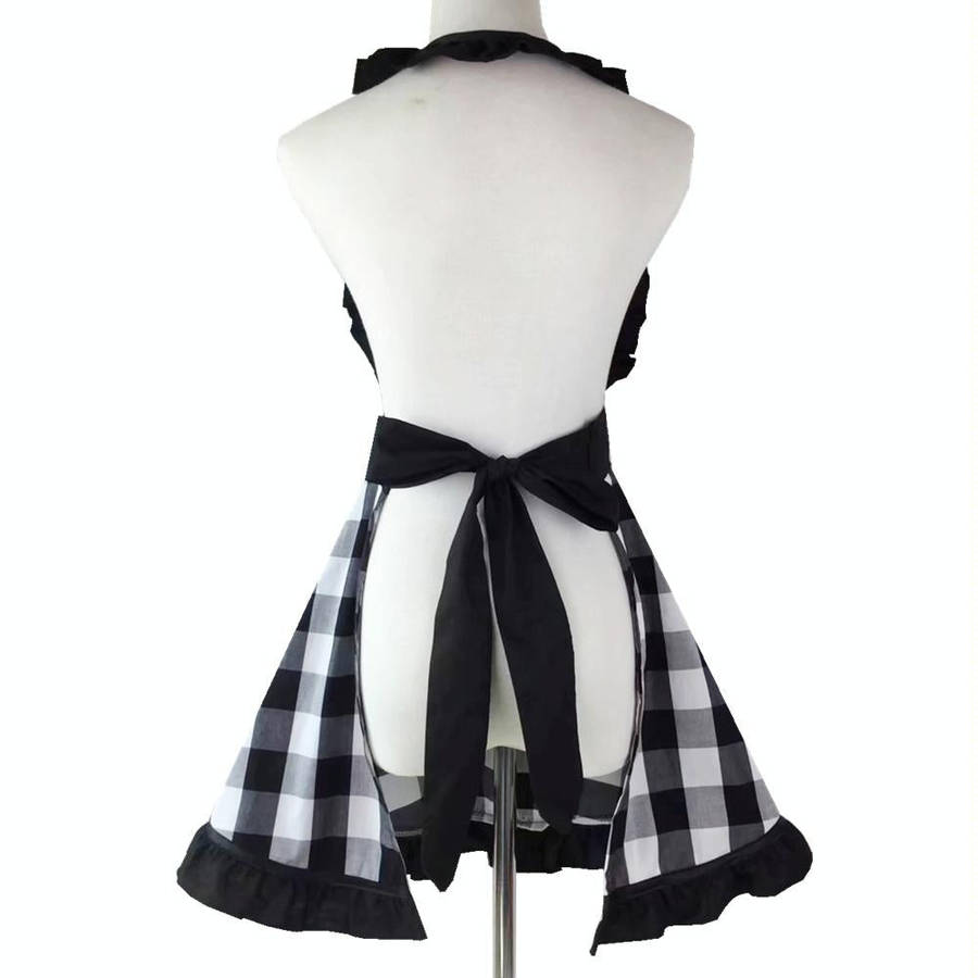 Retro Cotton Big Plaid Big Swing Apron(Black White Grid)