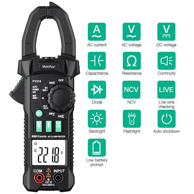 Mastfuyi FY215 High Precision Clamp Meter Multimeter AC/DC Digital Ammeter