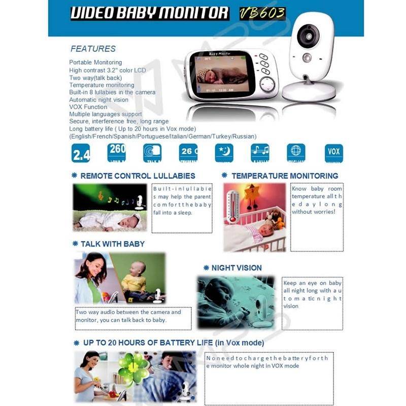 VB603 3.2 inch LCD 2.4GHz Wireless Surveillance Camera Baby Monitor, Support Two Way Talk Back, N...