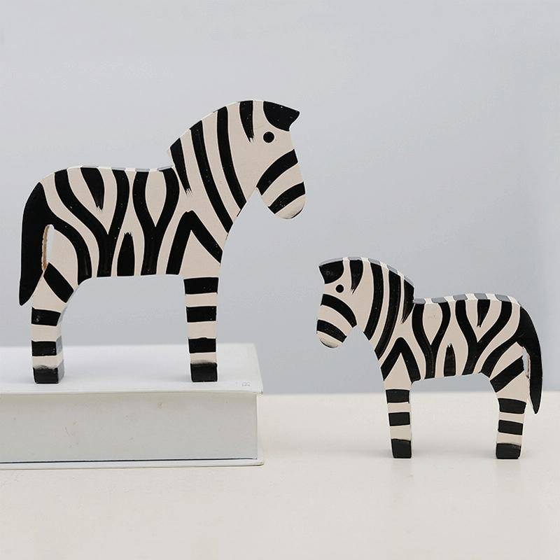2 PCS/Set Wooden Painted Zebra Ornaments Creative Home Decorate