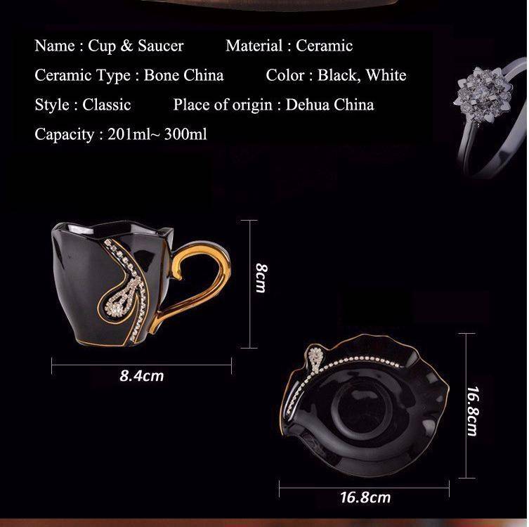 Diamonds Design Coffee Mug Creative Gift Lovers Tea Cups 3D Ceramic Mugs with Rhinestones(Black)