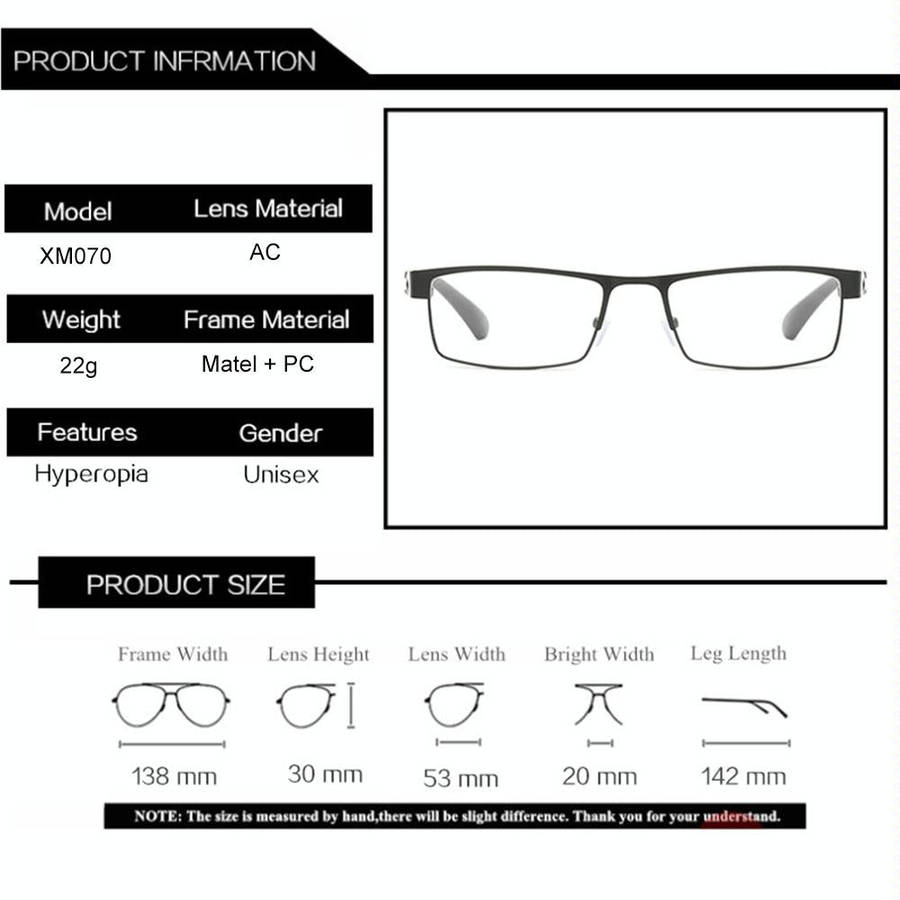 Simple Matel Frame Reading Glasses Hyperopia Eyeglasses +2.50D(Gun-color)