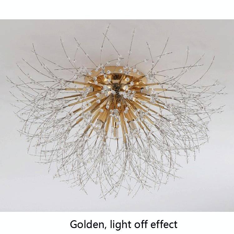Bedroom Crystal Ceiling Lamp Creative Dandelion Living Room Lamp Dining Room Lamp, Style:Golden (...