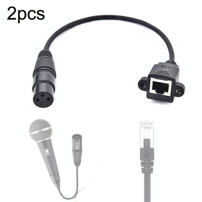 2pcs XLR 3 Pin Female To RJ45 Female Network Connector Adapter Converter Cable, Size: 30cm(Black)