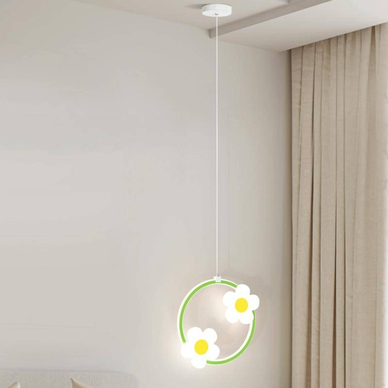 Children Room Bedside Warm Sunflower Chandelier, Color: Round Pink 3 Color Dimmer