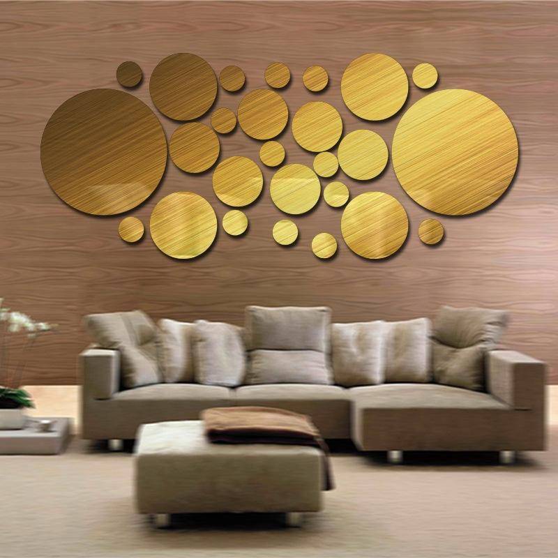 JM004 26PCS Bedroom Geometric Round Stereo Acrylic Mirror Wall Sticker(Gold)