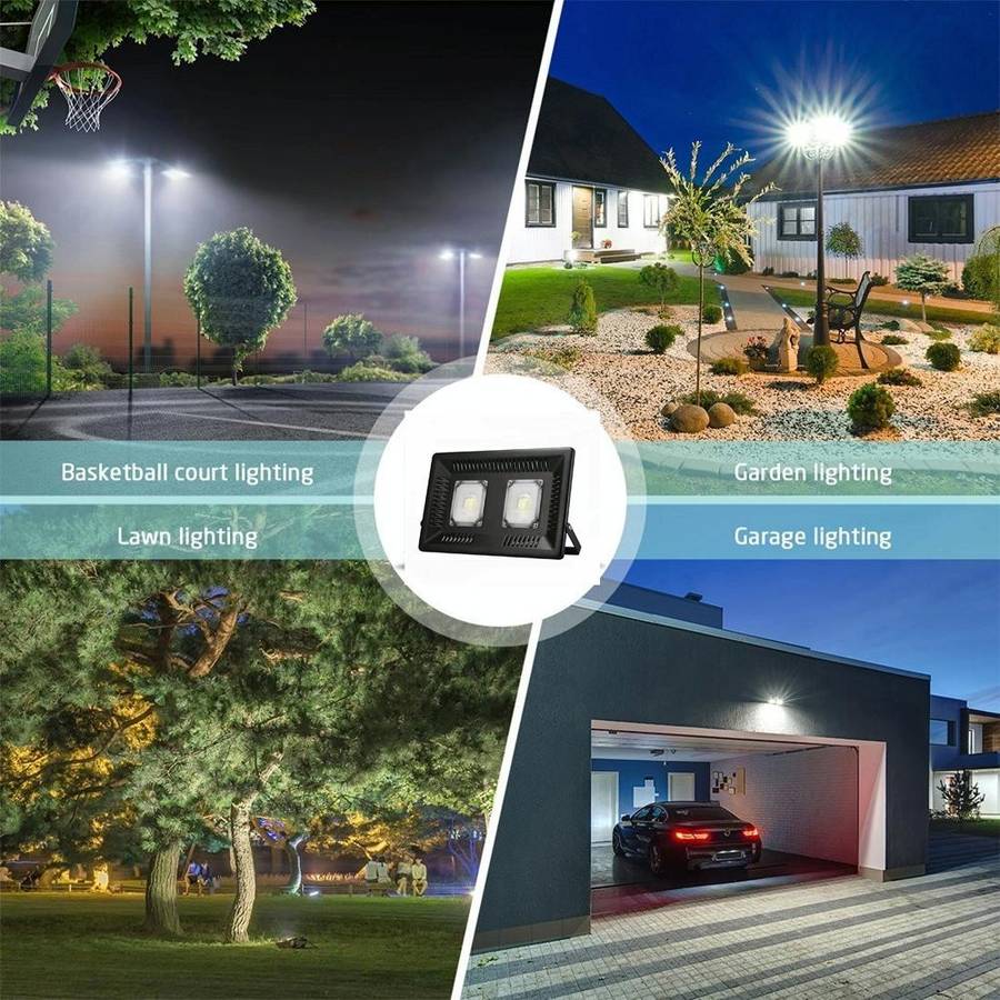 100W Waterproof LED Floodlight Lamp, 2 x 48 LED SMD 2835, Luminous Flux: > 8000LM, PF > 0.9, RA >...