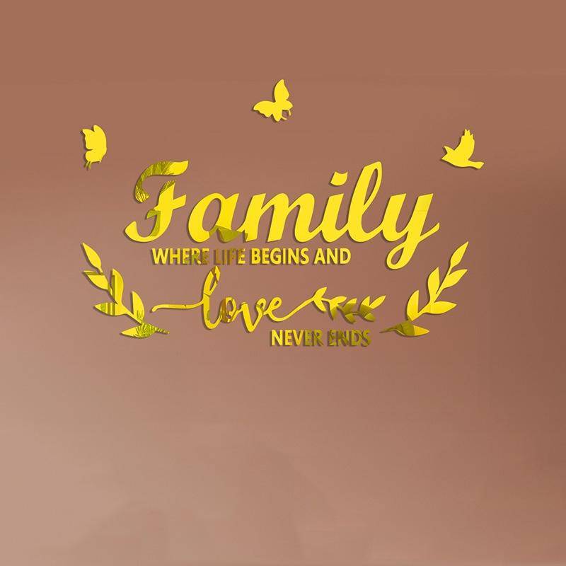 Acrylic Familylove Stereoscopic Mirror Wall Stickers Home Self-Adhesive Decorative Soft Mirror(Gold)