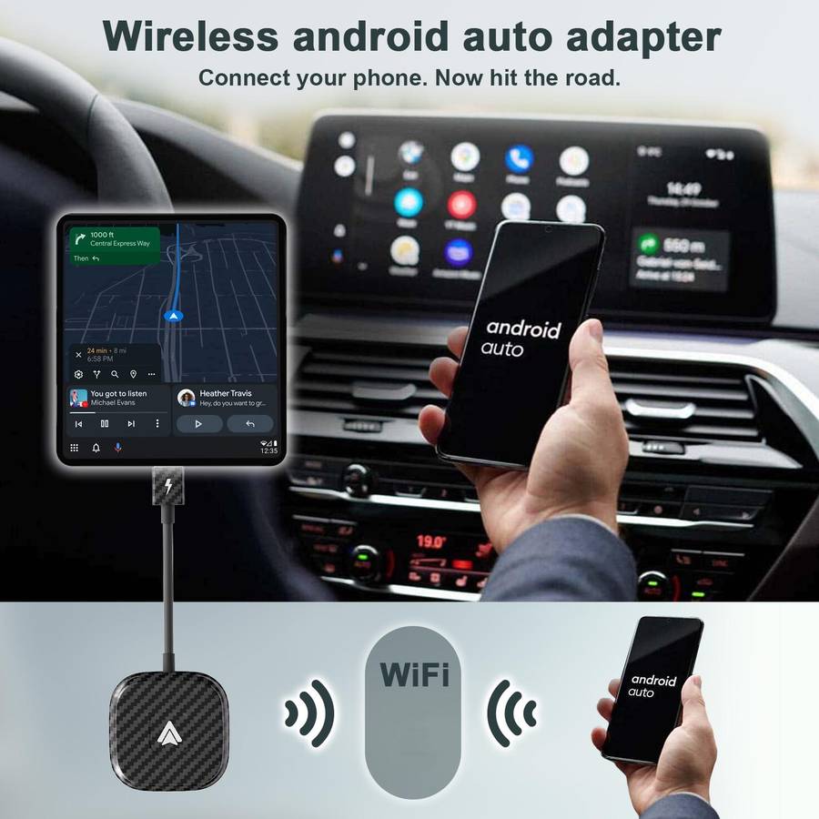 Carbon Fiber USB + USB-C / Type-C Wired to Wireless Carplay Adapter for Android(Black)