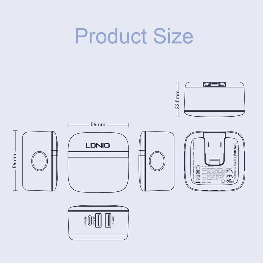 LDNIO A3513Q 32W QC3.0 3 USB Ports Phone Adapter UK Plug with 8 Pin Cable