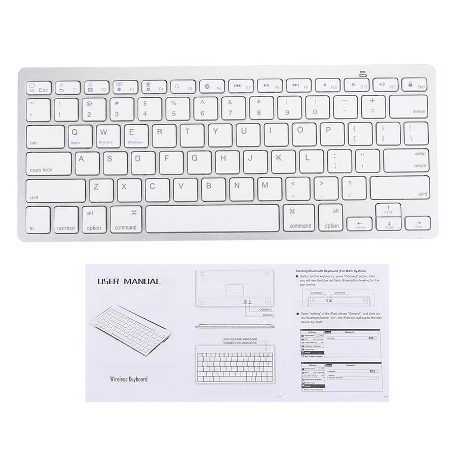 BK-3001 Bluetooth Wireless 78 Keys Ultrathin Keyboard for Windows / iPad / iPhone(Silver)
